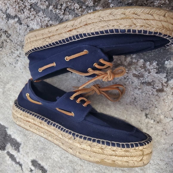 Womens Navy Canvas Loafers - Picture 2 of 5
